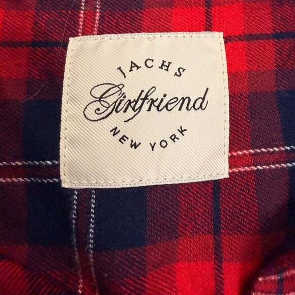 ❤️ JACHS Girlfriend Red & Navy Oversized Flannel Button-Up Shirt (Size M) - Picture 6 of 8